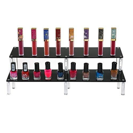 BYCY 2 Tier Black Acrylic Display Stand Cupcakes Holder, Dessert Display Riser for Great Event, Birthday Party, Wedding Party (1 Pack - 16" x 6.9" x 4.25")