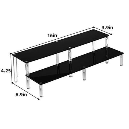 BYCY 2 Tier Black Acrylic Display Stand Cupcakes Holder, Dessert Display Riser for Great Event, Birthday Party, Wedding Party (1 Pack - 16" x 6.9" x 4.25")