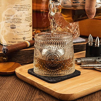 C CHATEAU TROUVAILLE Tilting Crystal Whiskey Glasses 10.8 oz Set of 2, Big Size Rotatable Drinking Bourbon Glasses, Stress & Anxiety relief Tumbler For Scotch , Cocktails, Coffee , Father's Day Gift