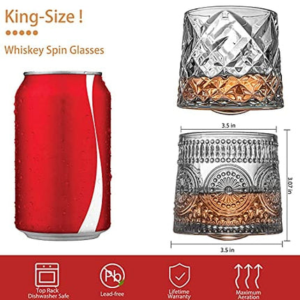 C CHATEAU TROUVAILLE Tilting Crystal Whiskey Glasses 10.8 oz Set of 2, Big Size Rotatable Drinking Bourbon Glasses, Stress & Anxiety relief Tumbler For Scotch , Cocktails, Coffee , Father's Day Gift