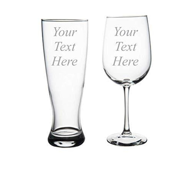 Custom Etched 19 oz Wine Glass and 23 oz. Pilsner, you choose your text and font