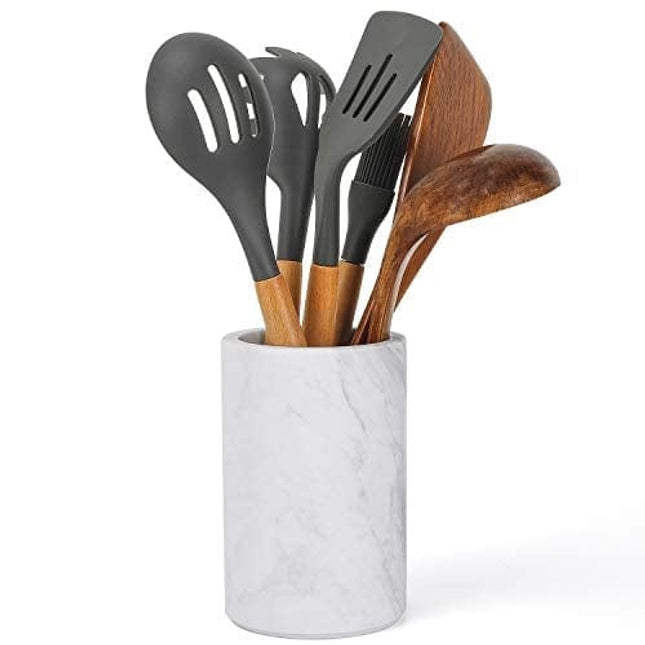 ChasBete Kitchen Utensil Holder for Countertop, Natural Marble Wine Chiller Bucket/Utensil Crock/Cooking Utensil Holder