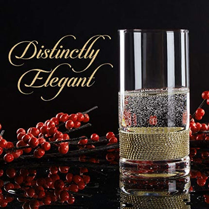 Cheer Collection Luxurious Highball Cocktail Glasses - Sparkling Diamond Studded Collins Glass - 16oz, Set of 6