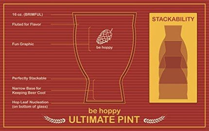 Ultimate Pint - Perfect Pint Glass to Explode Flavors and Maximize Beer Enjoyment - Exclusive Nucleated Hop Leaf Over 100 Points of Nucleation