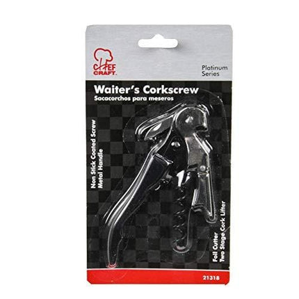 Chef Craft 21318 1-Piece Waiters Corkscrew, Black and Silver, 4-1/2-Inch