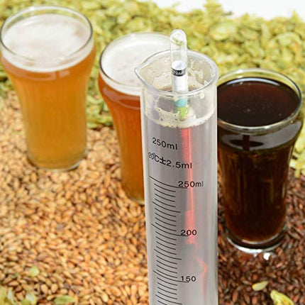 Chefast Hydrometer and Test Jar for Wine, Beer, Mead and Kombucha - Combo Kit of Triple-Scale Hydrometer, 250ml Plastic Cylinder, Cleaning Brush, Cloth and Storage Bag
