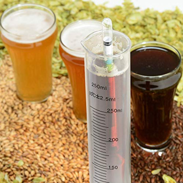 Chefast Hydrometer and Test Jar for Wine, Beer, Mead and Kombucha - Combo Kit of Triple-Scale Hydrometer, 250ml Plastic Cylinder, Cleaning Brush, Cloth and Storage Bag