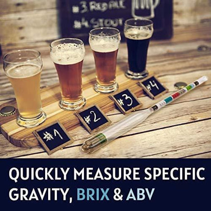 Chefast Hydrometer and Test Jar for Wine, Beer, Mead and Kombucha - Combo Kit of Triple-Scale Hydrometer, 250ml Plastic Cylinder, Cleaning Brush, Cloth and Storage Bag