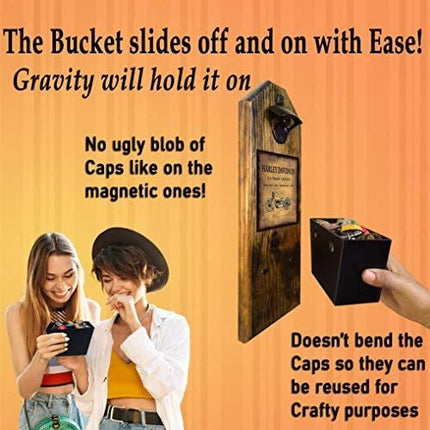 "Harley Davidson - Motorcycle Patent of Vintage Bike" Wall Mounted Bottle Opener and Cap Catcher - Made of 100% Solid Pine 3/4" Thick - Rustic Sign