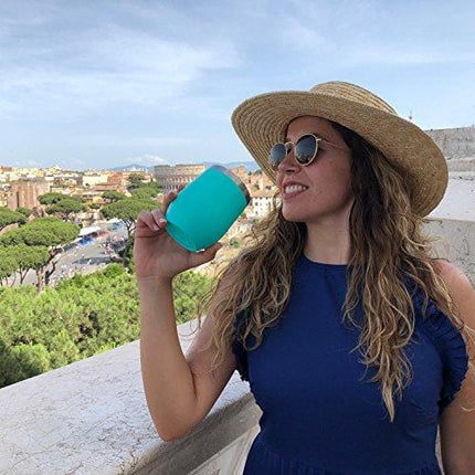 Stainless Steel Stemless Wine Tumbler 2 Pack 12 oz - Double Wall Vacuum Insulated Wine Tumbler with Lids and Straws Set of Two for Coffee, Wine, Cocktails, Ice Cream - Powder Coated Teal