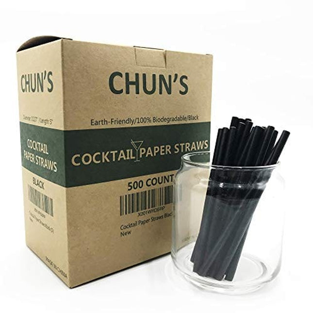 Paper Cocktail Straws 5 inch - 500 ct. Biodegradable Small Black Paper Drinking Straws Bulk, FSC certified, Food Grade Safety for Short Drinks, Restaurant, Bar, Food Services