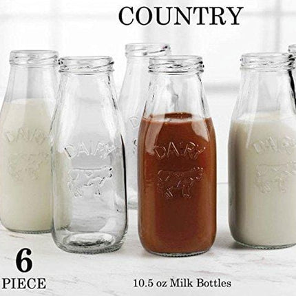 Circleware Country Milk Bottles Set of 6 Drinking Glasses Home and Kitchen Dairy Cow Glassware for Water, Juice, Beer, Bar Liquor Dining Beverage, Farmhouse Decor, 10.5 oz, Clear