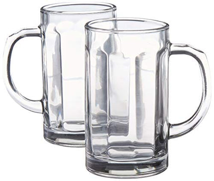 Circleware Glass Beer Mugs with Handle Set of 2 Heavy Base Fun Entertainment Glassware Beverage Drinking Cups for Water, Wine, Juice and Bar Dining Decor Novelty, 16.4 oz, Clear