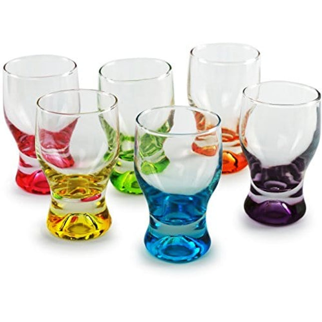 Circleware Shot, Set of 6, Heavy Base Glassware Drinking Whiskey Glass Cups for Vodka, Brandy, Bourbon & Liquor Beverage Dining Décor Gifts, 1.7 oz, Tipsy Colors
