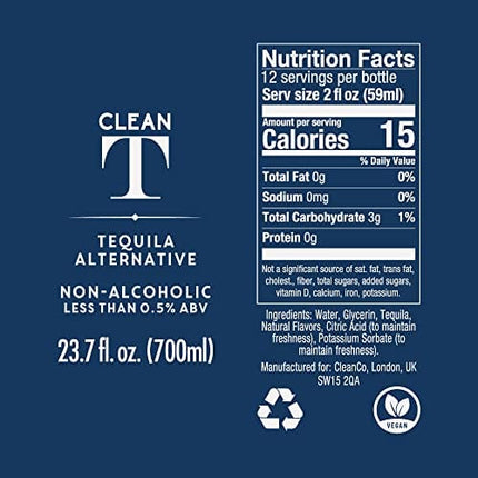 CleanCo Clean Tequila - Non-Alcoholic, Low Calorie | No Sugar, No Sweeteners | Alcohol Alternative | Vegan, Gluten-Free, 70cl | Gift Set