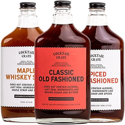 Cocktail Crate Whiskey Lover's 3 Pack Drink Mixers | Award-Winning Craft Cocktail Mixers - Premium Cocktail Syrup Handcrafted with Aromatic Bitters & Demerara Sugar | 12oz - 3 pack