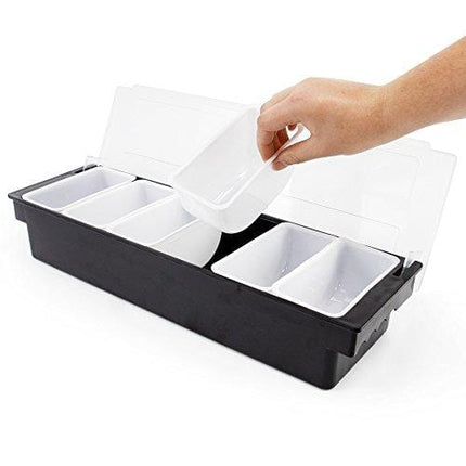 Bar Top Food & Condiment Dispenser - 6 Tray Plastic Garnish Station with Lid for Bartending & Serving Taco, Ice Cream, Fruit, Salad Bar - Topping Organizer for Restaurant Supplies & Accessories