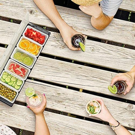 Bar Top Food & Condiment Dispenser - 6 Tray Plastic Garnish Station with Lid for Bartending & Serving Taco, Ice Cream, Fruit, Salad Bar - Topping Organizer for Restaurant Supplies & Accessories