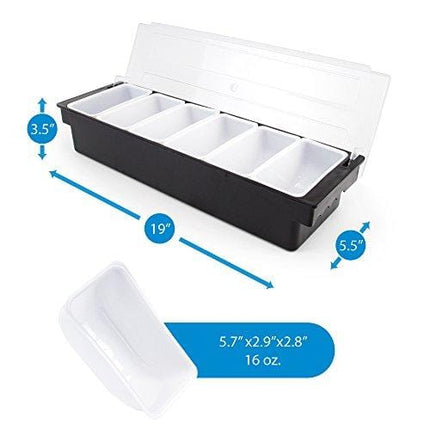 Bar Top Food & Condiment Dispenser - 6 Tray Plastic Garnish Station with Lid for Bartending & Serving Taco, Ice Cream, Fruit, Salad Bar - Topping Organizer for Restaurant Supplies & Accessories