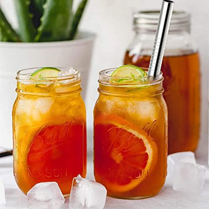 COLOROUND 2 Pack Regular Mouth Mason Jar Cup 16 oz with Bamboo Lids & Stainless Steel Straws Retro Drinking Glass Reusable Smoothie Juicing Cups with Lids for Juice Milkshake (Regular Mouth)