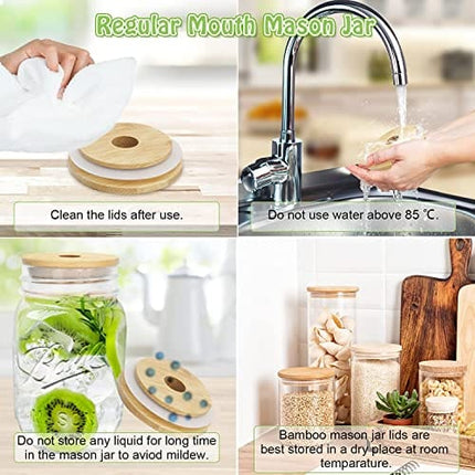 COLOROUND 2 Pack Regular Mouth Mason Jar Cup 16 oz with Bamboo Lids & Stainless Steel Straws Retro Drinking Glass Reusable Smoothie Juicing Cups with Lids for Juice Milkshake (Regular Mouth)
