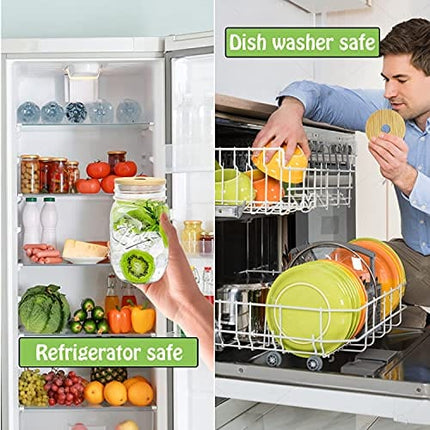 COLOROUND 2 Pack Regular Mouth Mason Jar Cup 16 oz with Bamboo Lids & Stainless Steel Straws Retro Drinking Glass Reusable Smoothie Juicing Cups with Lids for Juice Milkshake (Regular Mouth)