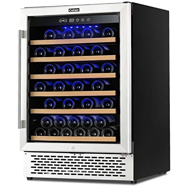Colzer Premium 24 Inch Wine Cooler, 51 Bottle Wine Fridge with 2 Locks Humidity Control Intelligent Digital Upgrade Compressor Built in or Freestanding Wine Cellars for Home Office Bar
