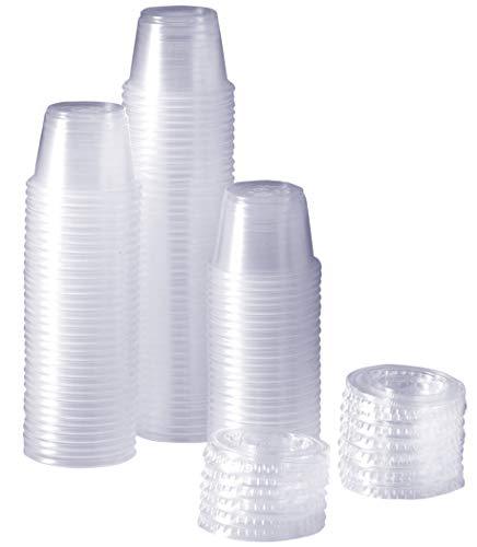 [100 Sets - 1 oz.] Plastic Disposable Portion Cups With Lids, Souffle Cups