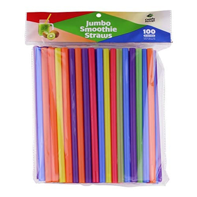 [100 Count] Jumbo Smoothie Straws - 8.5" High - Assorted Colors