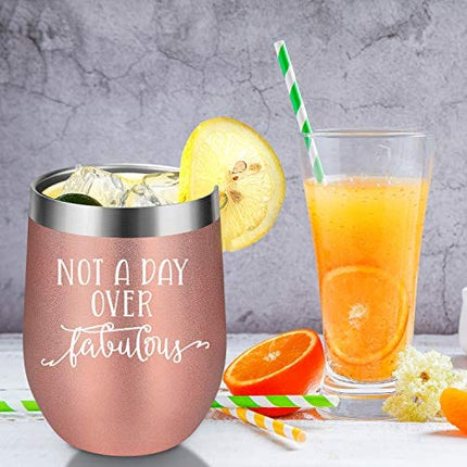 Coolife Wine Tumbler - Not a Day Over Fabulous - Funny Mothers, Birthday Gifts Ideas for Women, Wife, Mom, Mother in Law, Daughter, Sister, Aunt, Friends, BFF, Coworker, Her - Bday Gifts for Women