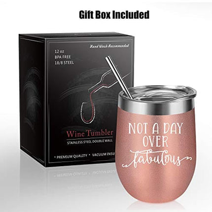 Coolife Wine Tumbler - Not a Day Over Fabulous - Funny Mothers, Birthday Gifts Ideas for Women, Wife, Mom, Mother in Law, Daughter, Sister, Aunt, Friends, BFF, Coworker, Her - Bday Gifts for Women