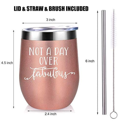 Coolife Wine Tumbler - Not a Day Over Fabulous - Funny Mothers, Birthday Gifts Ideas for Women, Wife, Mom, Mother in Law, Daughter, Sister, Aunt, Friends, BFF, Coworker, Her - Bday Gifts for Women