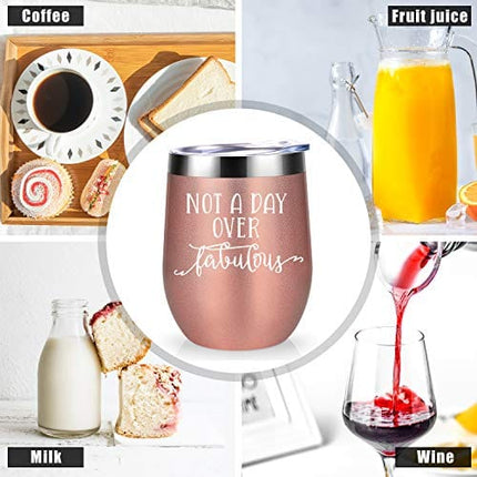 Coolife Wine Tumbler - Not a Day Over Fabulous - Funny Mothers, Birthday Gifts Ideas for Women, Wife, Mom, Mother in Law, Daughter, Sister, Aunt, Friends, BFF, Coworker, Her - Bday Gifts for Women