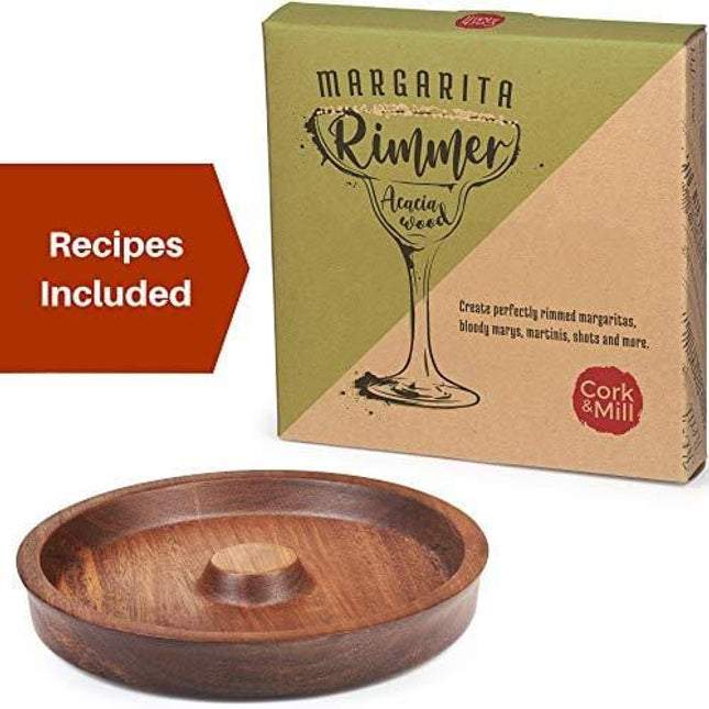 Cork & Mill Margarita Salt Rimmer, Acacia Wood Glass Rimmer, Sugar and Salt Rimmer for Wide Glasses up to 5.5 Inches