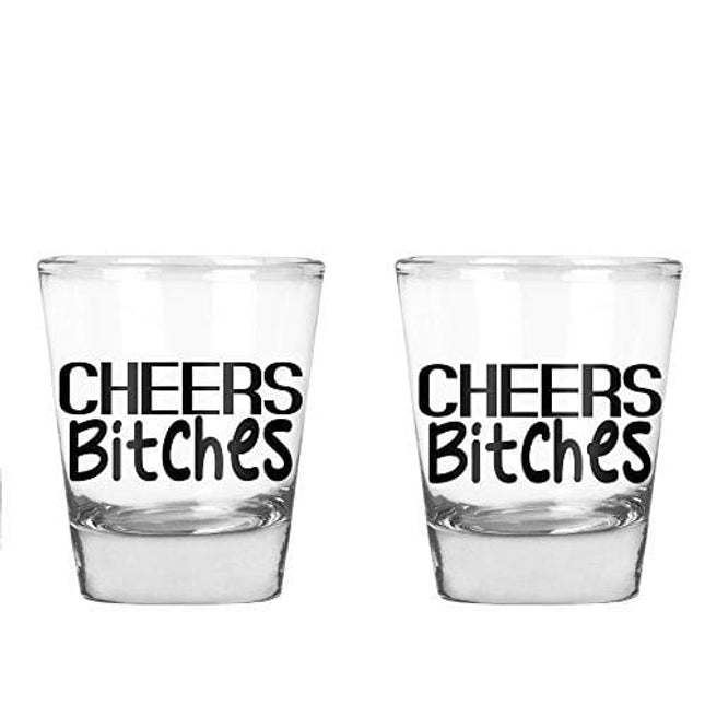 Cheers Bitches - Funny Birthday or Bachelor/Bachelorette - 1.75 OZ Shot Glass (2)