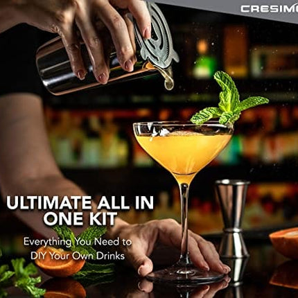 4pc Boston Cocktail Shaker Set - Bartender Kit with Martini Drink Shaker & Cocktail Set Bar Accessories: 28oz / 18oz Martini Shaker, Strainer, Jigger & Recipe Guide - Cocktail Mixer Bar Set - Cresimo