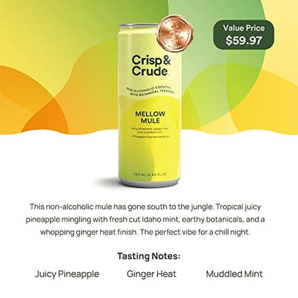 Crisp & Crude | Mellow Mule | Canned Non Alcoholic Cocktail | Botanicals | Low Calorie, Low Sugar, Vegan, Keto, Gluten Free, Safe to Drink While Pregnant | 12 Cans | 8.45 Fl Oz Each