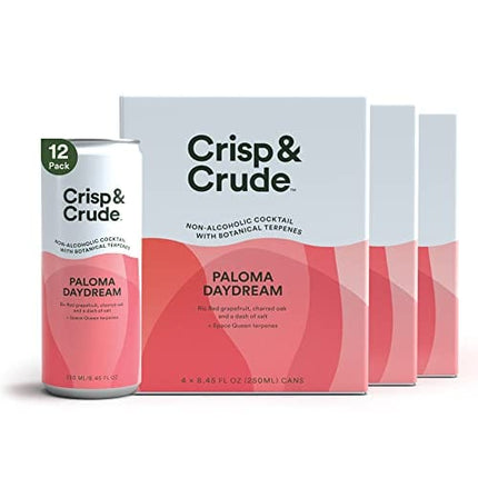Crisp & Crude | Paloma Daydream | Canned Non Alcoholic Cocktail | Botanicals | Low Calorie, Low Sugar, Vegan, Keto, Gluten Free, Safe to Drink While Pregnant | 12 Cans | 8.45 Fl Oz Each