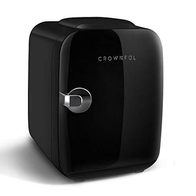 CROWNFUL Mini Fridge, 4 Liter/6 Can Portable Cooler and Warmer Personal Fridge for Skin Care, Cosmetics, Food,Great for Bedroom, Office, Car, Dorm, ETL Listed (Black)