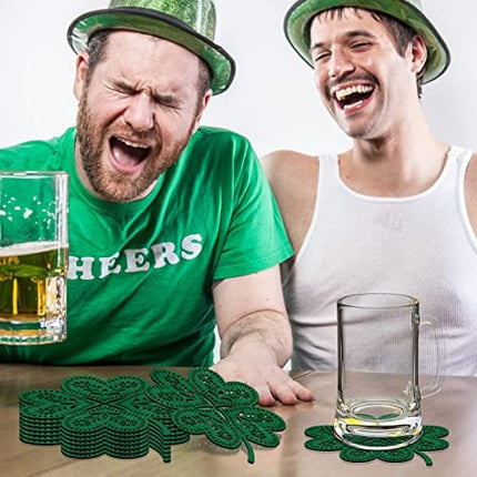 Non-Woven Green Shamrock Coasters St. Patrick's Day Drink Coasters (24 Pack)