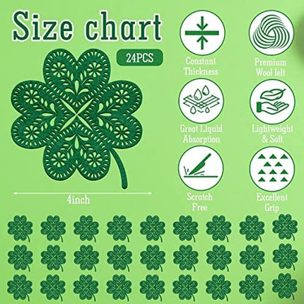 Non-Woven Green Shamrock Coasters St. Patrick's Day Drink Coasters (24 Pack)