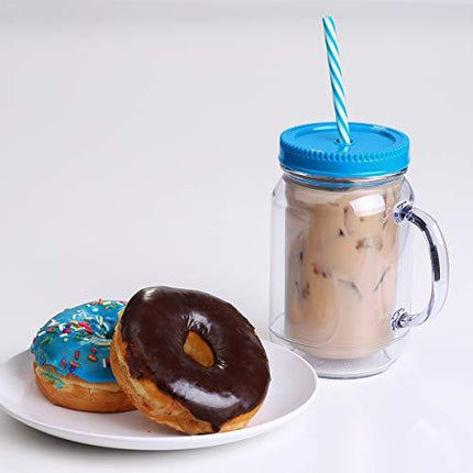 Cupture Double Wall Insulated Plastic Mason Jar Tumbler Mug with Striped Straws - 20 oz, 3 Pack