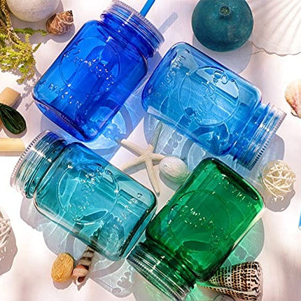 Cupture Acrylic Mason Jar Tumbler Mugs with Lids & Straws - 20 oz, 6 Pack (Cool Lagoon)