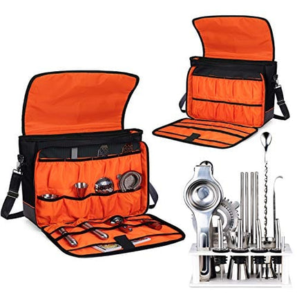 CURMIO Bartender Kit Travel Bag with Padded Compartments for Wine Bottles, Messenger Bag for Bar Tools Set, Perfect for Home Indoor Outdoor Patio Party, Black (Bag ONLY, Patent Pending)