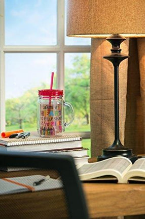 Cypress Home It Takes A Big Heart To Help Shape Little Minds 20 Oz DoubleWall Acrylic Insulated Mason Jar With Straw Teacher Appreciation Gift 3.5” x 5” x 6.25”