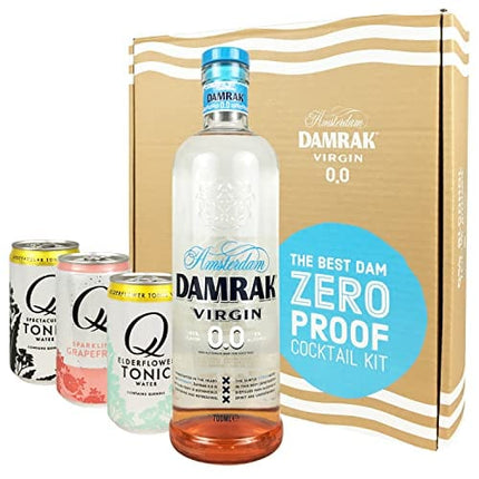 Damrak Virgin Zero Proof Cocktail Kit - Non Alcoholic Citrus-Forward Spirit 700 ml, 3 Q Mixer Cans