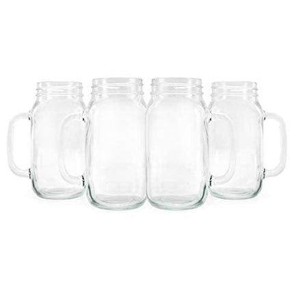 Darware Mason Jar Mugs with Handles (24oz, 4-Pack); Glass Drinking Glasses for Cold Beverages, Decoration, Storage, Party Favors, Cocktails, Floats, Centerpieces and more