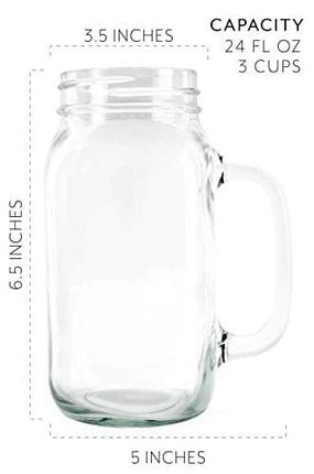 Darware Mason Jar Mugs with Handles (24oz, 4-Pack); Glass Drinking Glasses for Cold Beverages, Decoration, Storage, Party Favors, Cocktails, Floats, Centerpieces and more