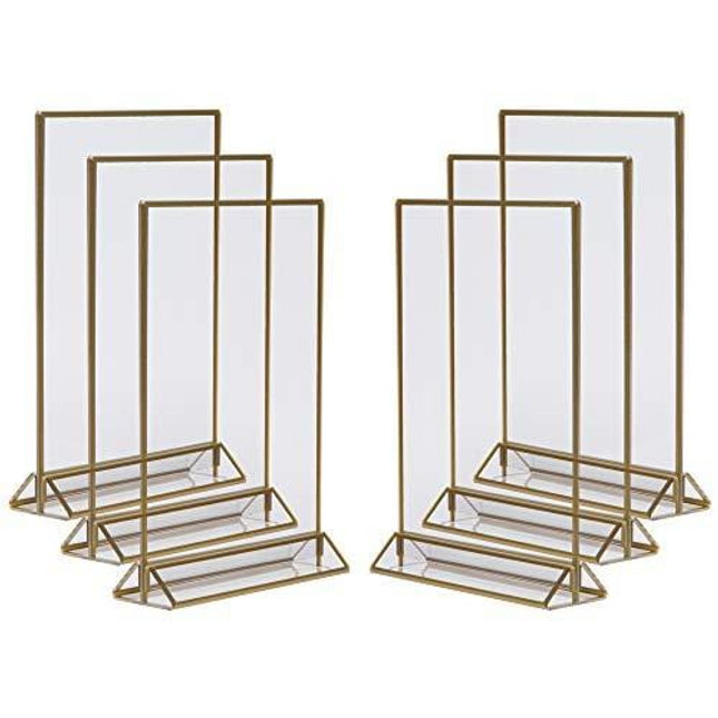 Gold Picture Frames Double Sided - 6 Pack - 8.5x11 Acrylic Gold Table Number Holders, Clear Easel Table Stands for Signs, Gold Frames for Wedding Table Numbers, Menu Holder, Photo Frame