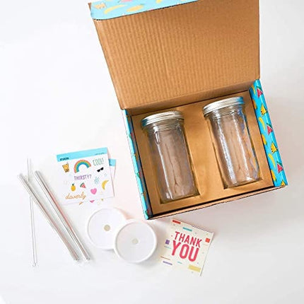 Daverly Way Reusable Boba Bubble Smoothie Cups With 4 Lids And 2 Metal Reusable Straws And Straw Cleaner In Fun Gift Box (2-pack, 24oz Each)